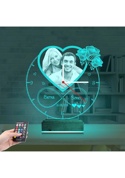 Luvivia Kalp Sevgiliye Hediye V4 Fotoğraflı Saatli 3d Lamba - Masa Gece Lambası