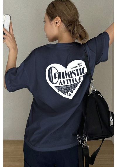 Unisex Optimistic Baskılı Tasarım Tshirt Lacivert