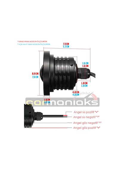 Mercekli Angel Led Halkalı Sis Far Metal Alaşım Gövde Su Geçirmez 89 MM Beyaz