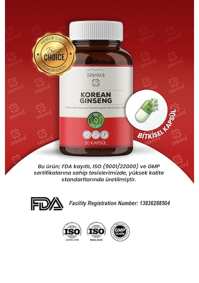 Erbatab Kırmızı Kore Ginsengi Eki Korean Ginseng 30 Kapsül