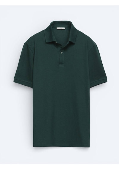 Kip Yeşil Düz Polo Yaka Pamuk Karışımlı T-shirt Yeşil