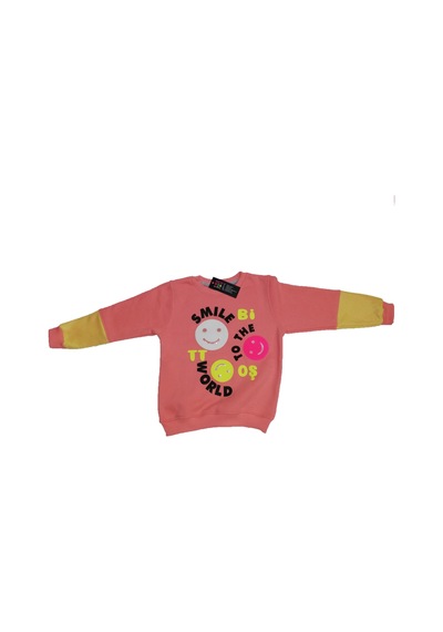 Smile Baskılı File Kolu Aks 3 Iplik Kız Sweatshırt 9y,10y,11y,12y Yavruağzı