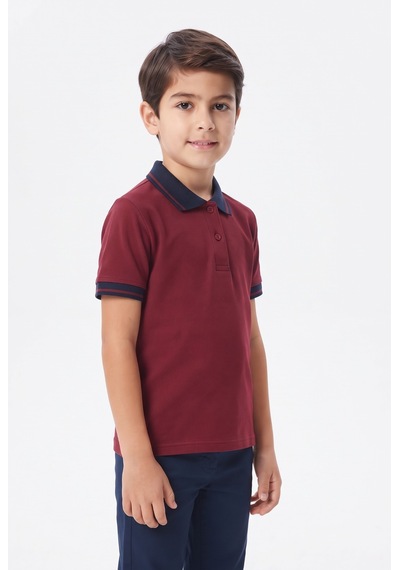 Kolej Polo Yaka Tişört Bordo Lacivert Yakalı Bgl-st05679