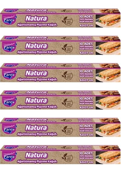 Parex Natura Ağartılmamış Hazır Kesim Pişirme Kağıdı 10’lu x 6 Adet