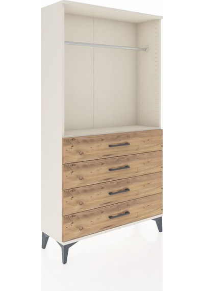 Arges Dolap Tek Raflı 4 Çekmeceli Tek Askılı 88x30x163 Aytaşı-çam Aytası