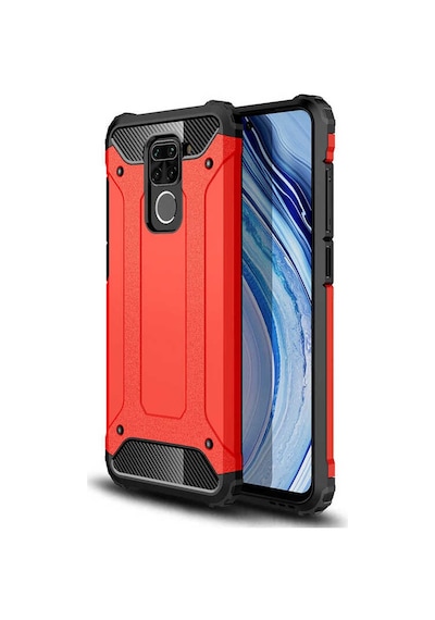 Noktaks - Redmi Note 9 Uyumlu - Kılıf Çift Katman Zırh Tank Crash Military Kapak - Kırmızı Kırmızı