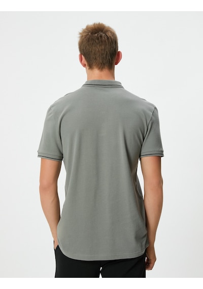 Koton Slim Fit Polo Tişört Kısa Kollu Çizgi Detaylı Pamuklu Gri 4sam10148mk Gri