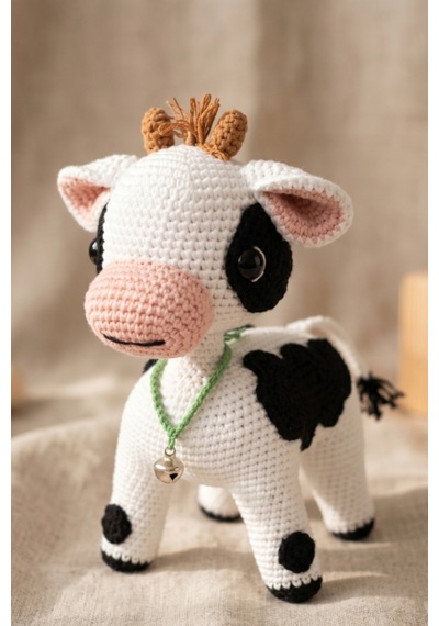 Amigurumi Uyku Arkadaşı Organik Çanlı Buzu İnek
