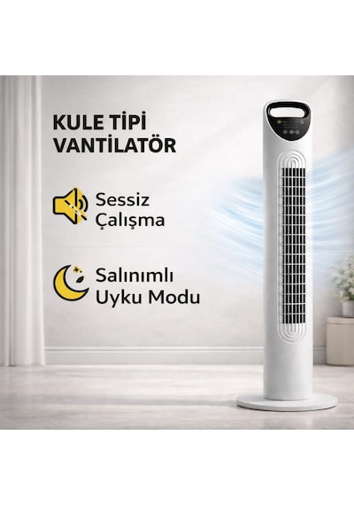 Smayling Kule Tipi Vantilatör, Uzaktan Kumandalı, 3 Kademeli Hız Ayarı, 7.5 Saat Zamanlayıcı, Salınımlı Sessiz