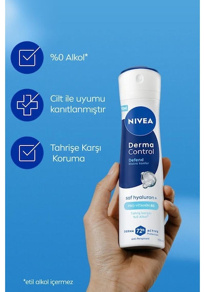 Kadın Sprey Deodorant Derma Control Defend 150 Ml,tahriş Karşıtı,alkolsüz,hyaluron,pro Vitamin B5