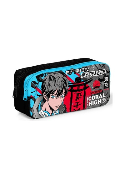 Coral High Erkek Çocuk Siyah Mavi Anime İlkokul ve Ortaokul Sırt Çantası ve Kalemlik Seti
