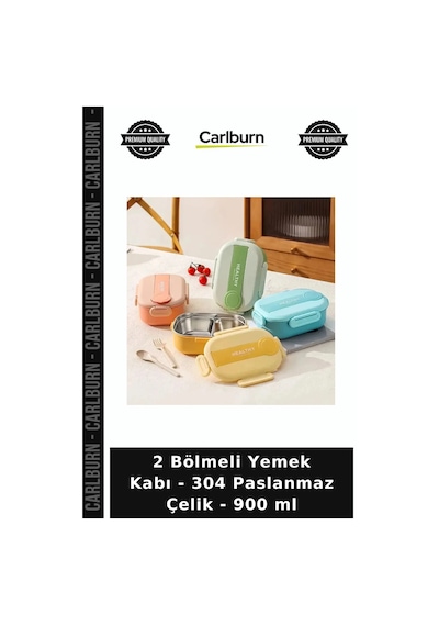 Özel Üretim Beslenme Kutusu Sefer Tası Okul Ofis 2 Bölmeli Yemek Kabı - 304 Paslanmaz Çelik - 900 Ml Diğer