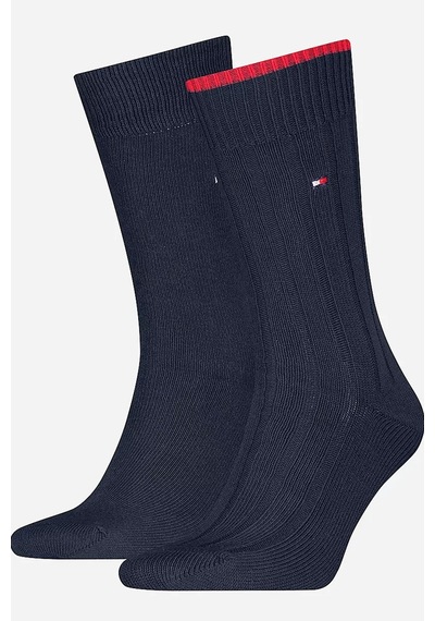 Tommy Hilfiger Structured Ribbed 2 Pack Socks Navy Kalın Pamuklu Uzun Çorap 2 Li Pkt Lacivert