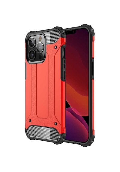 Noktaks - Apple Uyumlu iPhone 13 Pro Max - Kılıf Çift Katman Zırh Tank Crash Military Kapak - Kırmızı
