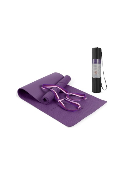 Ranyeek Tpe Materyalli Antipatlama Yoga Matı Seti - Konum Doğrulama Çizgili, 183x61cm, 6mm, Derin Mor - Taşıma Askısı Ve Ağı Çanta Dahil Çok Renkli