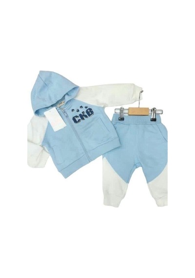 Çikoby Erkek Bebek Çocuk Fermuar Kapüşonlu Eşofman Takım-13475 Mavi
