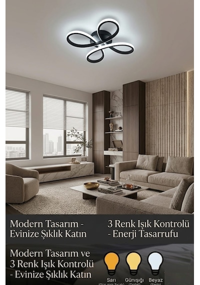 Lzy Avize Store Daisy 4 Lü Siyah Avize Modern Salon, Mutfak, Çocuk Odası, Antre Aydınlatma Siyah 1.model
