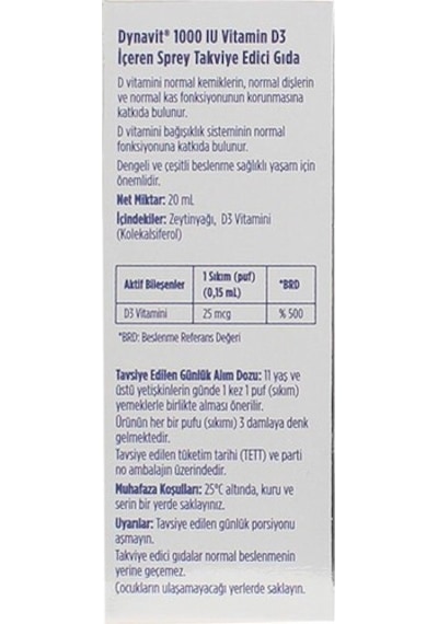Dynavit Vitamin D3 1000 Iu 20 Ml Sprey