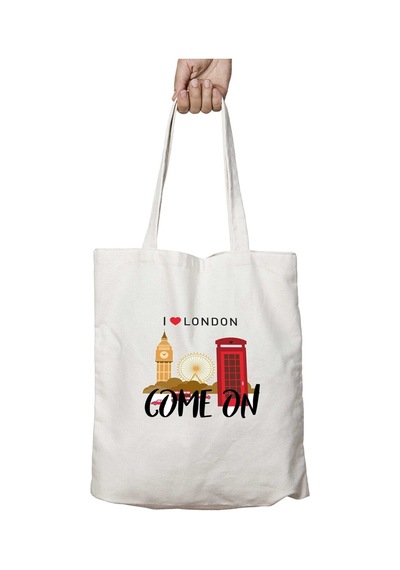 Art Hediye English London Come On İngiltere Londra İki Tarafı Kalıcı Baskılı Yıkanabilir Çanta Çok Renkli
