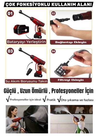 Schmıtzer Sch-2002k Pro 21v Brushless Motor Yüksek Basınçlı Şarjlı Oto Araba Yıkama Makinesi 3 Kademe Dijital Göstergeli 30