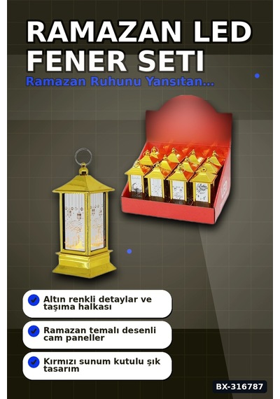 Ramazan Led Işık Kare Kubbe Tasarımlı Pilli Dekoratif Aydınlatma 12 Adet Gold Bx-316787 .