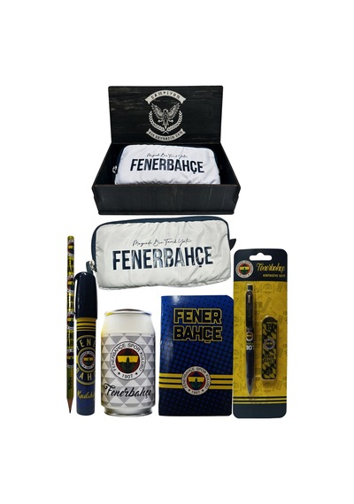 Fenerbahçe Orjinal Lisanslı Beyaz Kutu Kalemtraş Ahşap Kutulu 6'lı Kırtasiye Seti Fb Laci Yeni