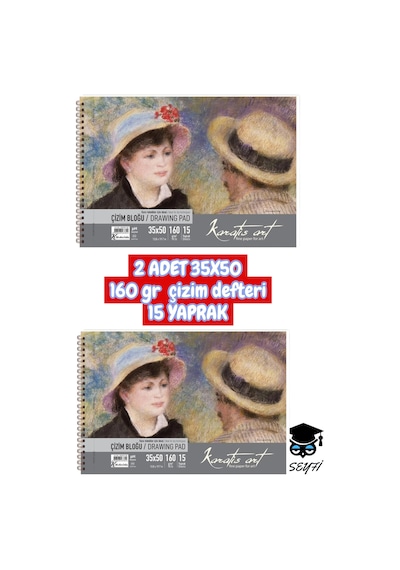 2 Adet 35x50 160 Gr Çizim Defteri 15 Yaprak Çok Renkli