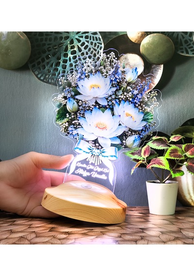 Nilüfer Lotus Çiçek Buketi Led Lamba - Kadına Doğum Günü Hediyesi Işıklı Solmayan Çiçek Nilüfer Lotus Buketi