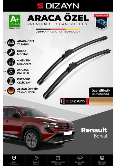 S-dizayn Renault Boreal Ön Cam Silecek Seti 2025 Üzeri Premium Araca Özel 60-45 Cm A+ Kalite