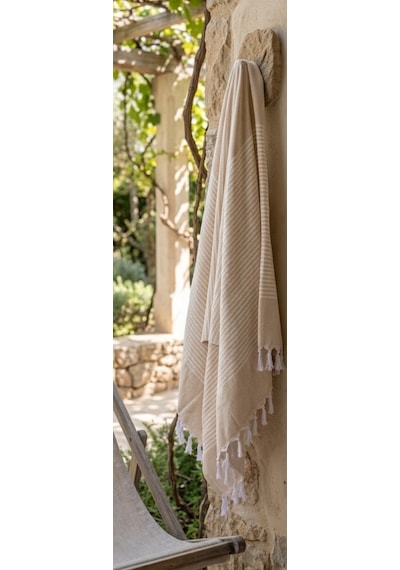 Lüks Hürrem Desen Peştemal 90x170 Cm - Pamuklu Ultra Hafif Hızlı Kuruyan Plaj Hamam Sauna Havlusu Bej