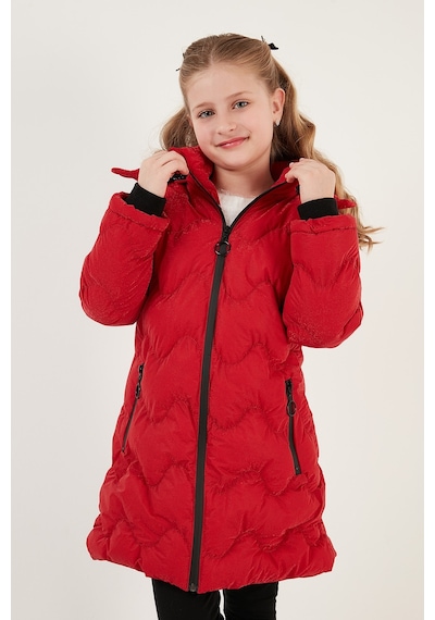 Lela Peluş Astarlı Yakası Suni Kürklü Çıkarılabilir Kapüşonlu Kışlık Kız Çocuk Mont 5761905 Kırmızı