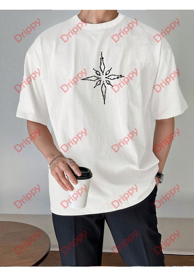 Flood Of Style Unisex Pusula Baskılı Tshirt Beyaz