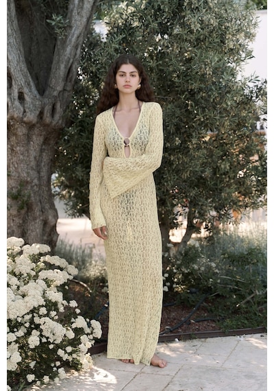 Mai Collection Mai Studios Co. Caroline Dantelli Sarı Uzun Elbise sarı