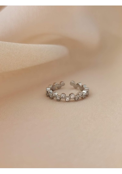 Çiçek Model Elmas Görünümlü Eklem Kıkırdak Kemik Ayarlanabilir Silver Gümüş Renkli Yüzük Silver