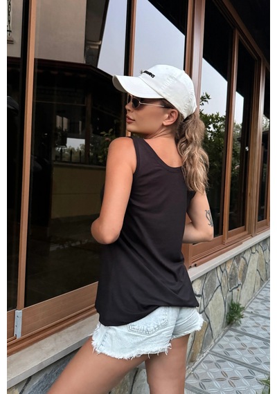 Bb Butik Basic Tiril Tiril Lüx Kalite Penye Viskon Bluz Atlet Lx2811 Siyah