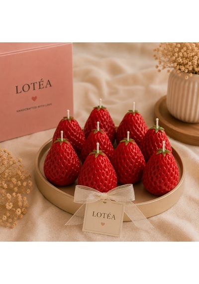 Lotéa Candles Strawberry Candles 4 Pieces Çilek Kokulu Çilek Mum 4 Adet Kırmızı