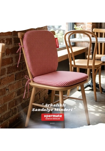 Pötikare Sırtlıklı Sandalye Minderi 42x42 Fermuarlı Yıkanabilir Kılıf Bağcıklı Minder Standart Fit Kırmızı