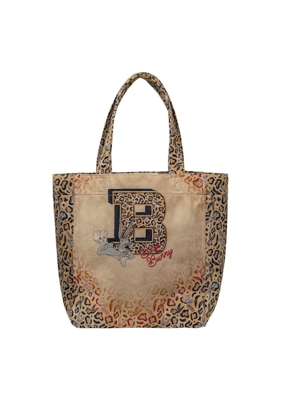 Dogo Kadın Vegan Krem Leopar Large Tote Bag - Warner Bros Looney Tunes Leopard Bugs Bunny Tasarım Multicolor