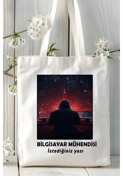 Art Hediye Bilgisayar Mühendisi Baskılı Bez Omuz Çantası Kişiye Özel Model 20 Çok Renkli