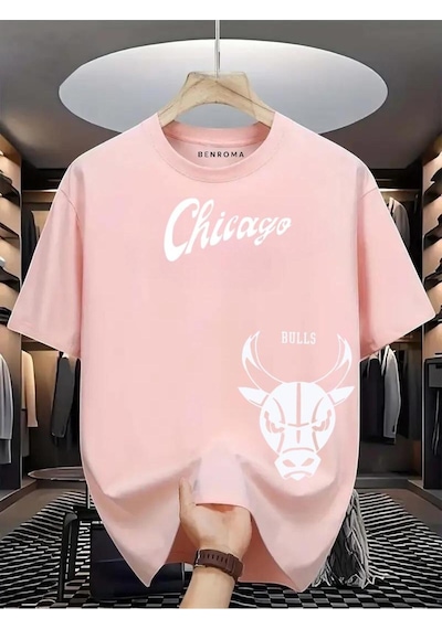 Chıcago Bulss Baskılı Oversize Tişört Pembe