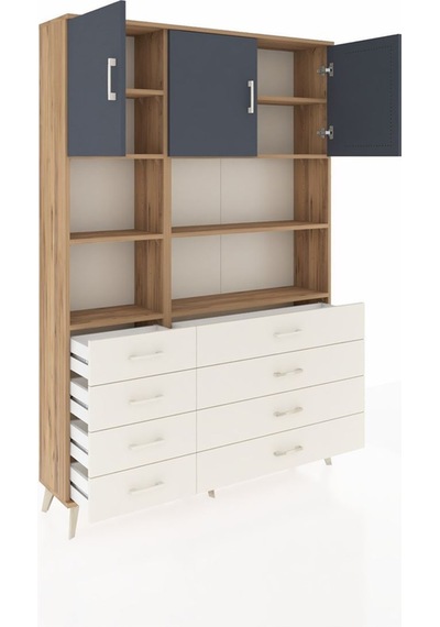 Arges Dolap 8 Raflı 8 Çekmeceli 3 Kapaklı 132x30x195 Çam-antrasit/aytaşı Antrasıt/aytası Arges Dolap 8 Raflı 8 Çekmeceli 3 Kapaklı 132x30x195 Çam-antrasit/aytaşı Antrasıt/aytası