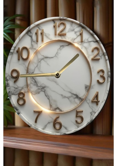 Mermer Desenli 3d Görünümlü Mdf Duvar Saati 33 Cm Şık Ve Modern Tasarım Sdw312 Renkli