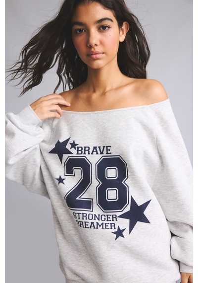 Defacto Oversize Kesik Kayık Yaka Baskılı Sweatshirt I0213ax26wngr110 Gri-gr110