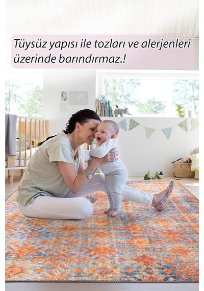 Funk Modern Dokuma Taban Dekoratif Turuncu Halı (Al 06)