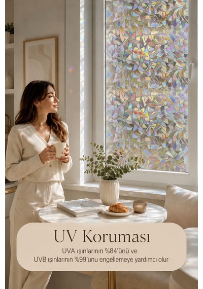 Deconitte Statik Cam Filmi Prizmatik Işık Etkisi 60x100cm Dekoratif Desenli Buzlu Cam Kaplama Pencere Folyosu