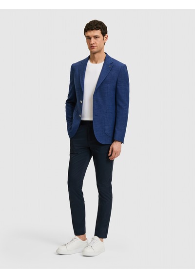 Cacharel Mavi Slim Fit Keten Karışımlı Ceket