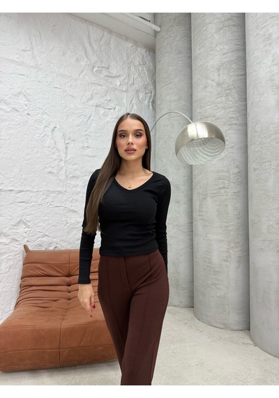 V Yaka Triko Bluz Beyaz
