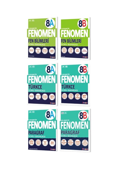 Fenomen Okul 2025 8. Sınıf Fen Bilimleri + Türkçe + Paragraf A + B Serisi Soru Bankası Seti 6 Kitap