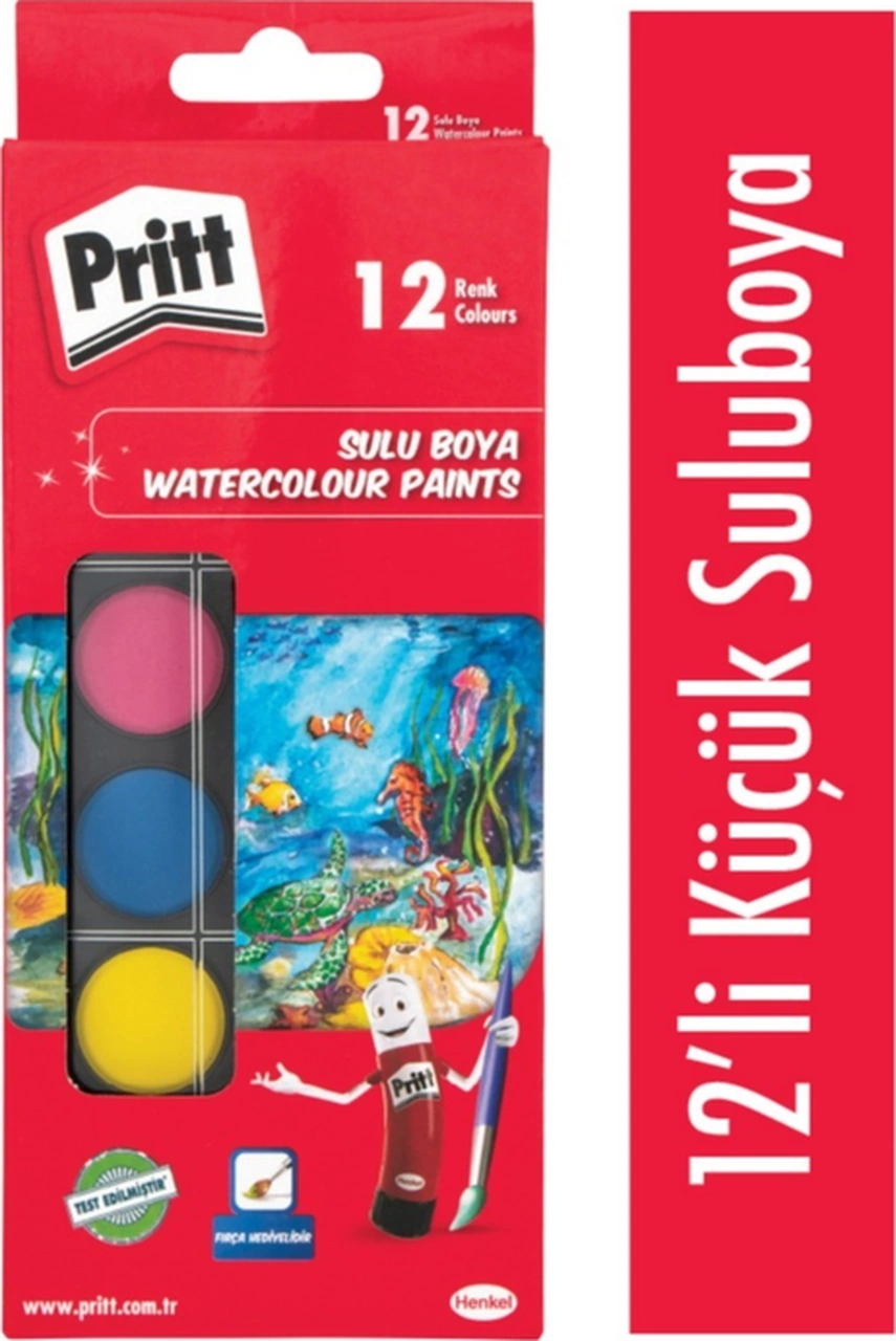 Boyama Seti 12 Li Sulu Boya+ 12 Li Kuru Boya+ 12 Li Keçeli Kalem Boya + Pritt Yapıştırıcı