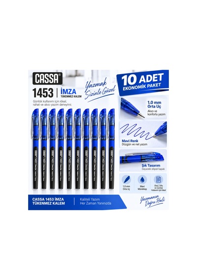 1453 İmza Tükenmez Kalem Mavi 1.0 Mm 10 Lu Ekonomik Paket